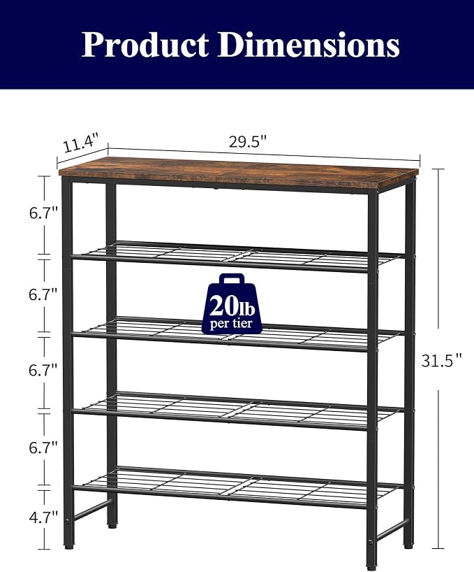 Kitsure Shoe Rack for Closet, Rustic Brown Shoe Organizer - Image 2