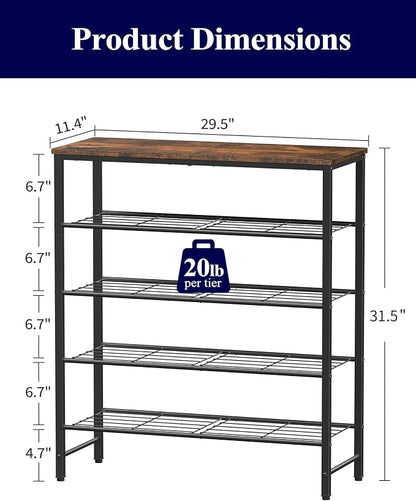 Kitsure Shoe Rack for Closet, Rustic Brown Shoe Organizer - Image 2