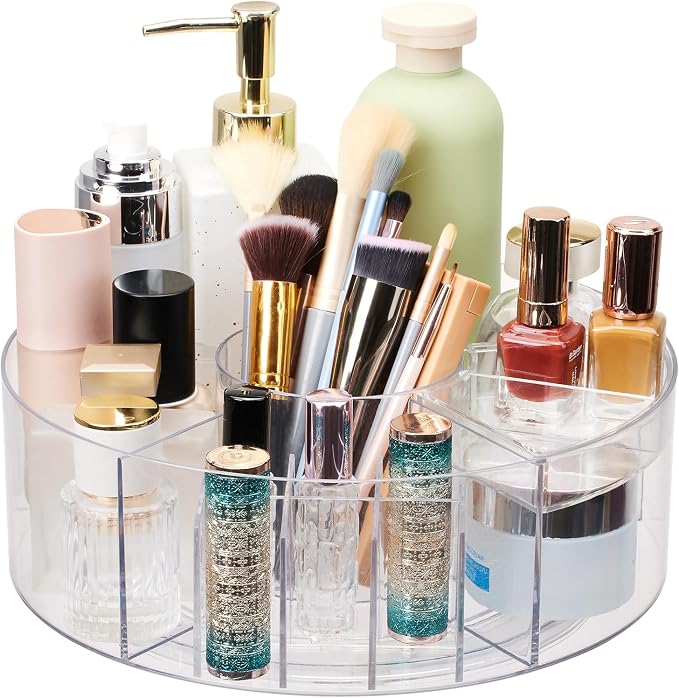 360 Rotating Makeup Organizer for Vanity, 10” Desk Acrylic Spinning Cosmetic by Flytreal