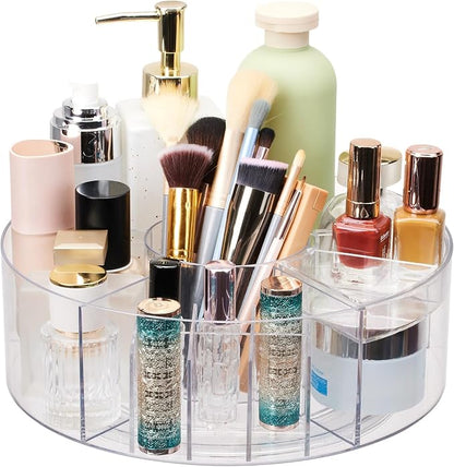 360 Rotating Makeup Organizer for Vanity, 10” Desk Acrylic Spinning Cosmetic by Flytreal