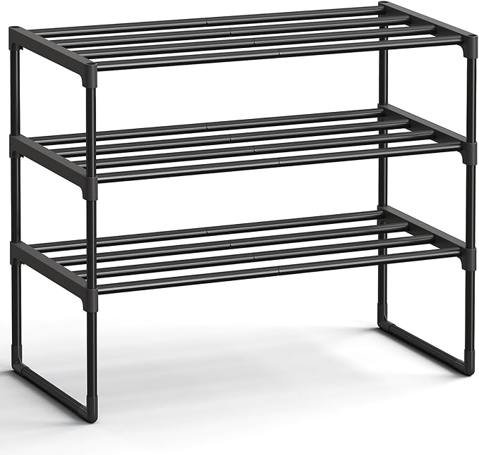 SONGMICS Shoe Rack, 3-Tier Shoe Organizer, Metal Storage Shelf, Upright or by Unknown