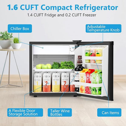 1.6 Cu.ft Mini Fridge with Freezer, Compact Refrigerator, Single Reversible Door - Image 7