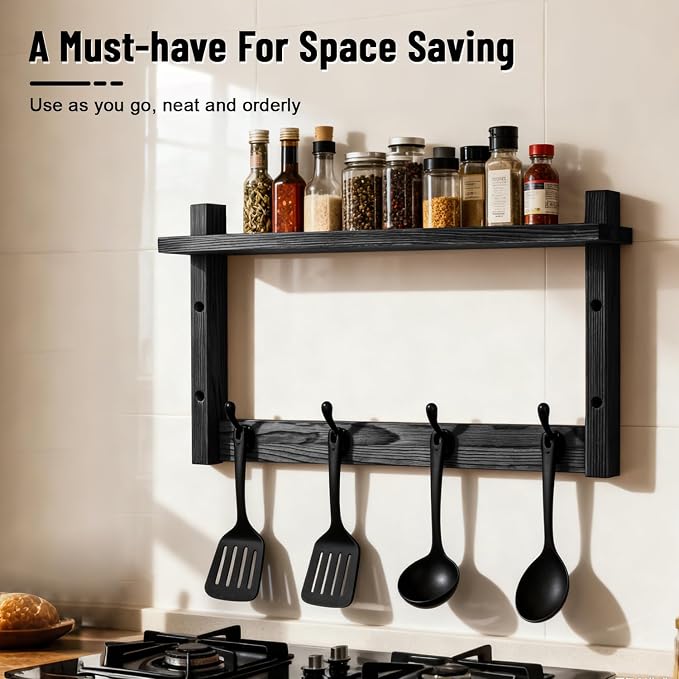 28" Coat Rack Wall Mount with Shelf with 7 Hooks 3 Key Hanger | Entryway Key - Image 7