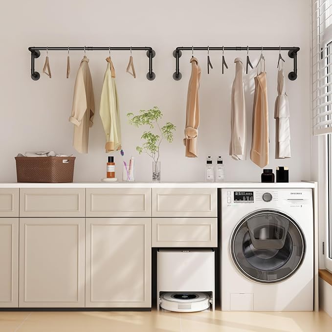 Industrial Pipe Clothes Racks 2 Pack, Space Saving Closet Hanging Rod - Image 2