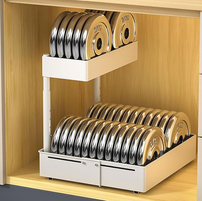 Under Sink Organiser, 2 Tier Pull Out Cabinet Organiser, Height Adjustable Out - Image 8
