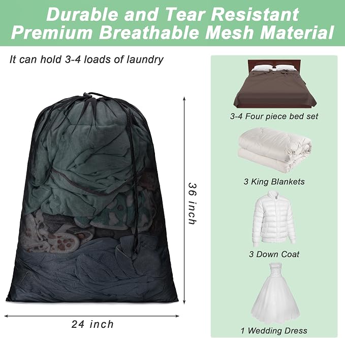 Aegero 2 Pack Mesh XL Laundry Bags, Machine Washable Dirty Clothes Organizer - Image 2