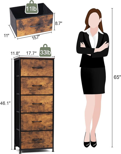 Tall Dresser Vertical Fabric Storage Tower, 5 Drawers | Sturdy Steel Frame - Image 3