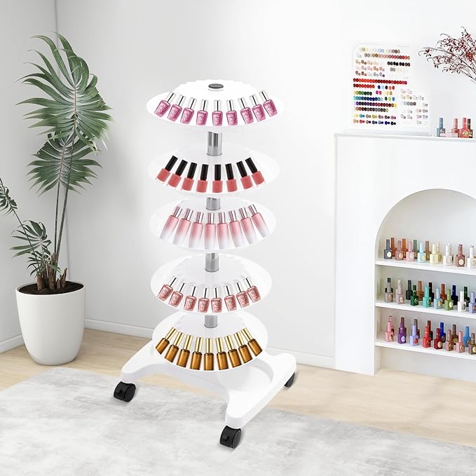 5-Tier Polish Carousel, 120-Bottle Cosmetic Tower w/Stainless Steel Core - Image 8