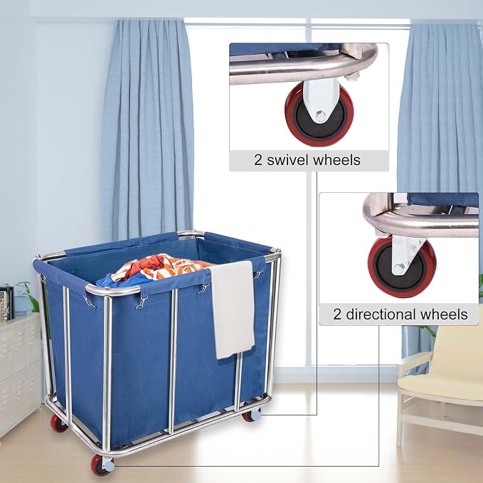 Laundry Cart Commercial/Home, 12 Bushels Heavy Duty Large Stainless Steel - Image 3