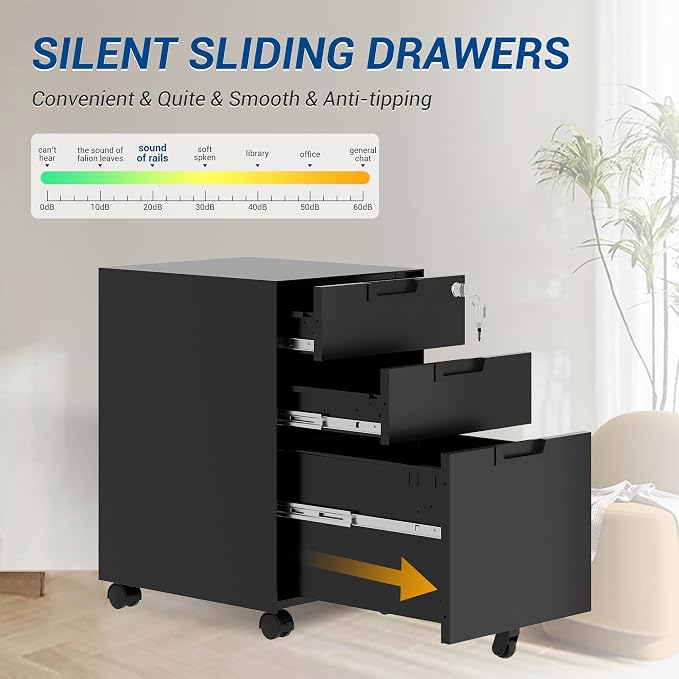3 Drawer Vertical File Cabinet, Mobile Filling Cabinets - Image 5