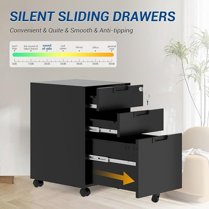 3 Drawer Vertical File Cabinet, Mobile Filling Cabinets - Image 5