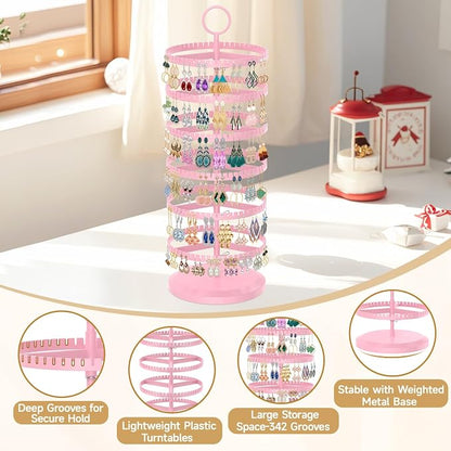 MODOWEY Rotating Earring Holder Organizer Adjustable Display, 6 Tiers Pink | - Image 4