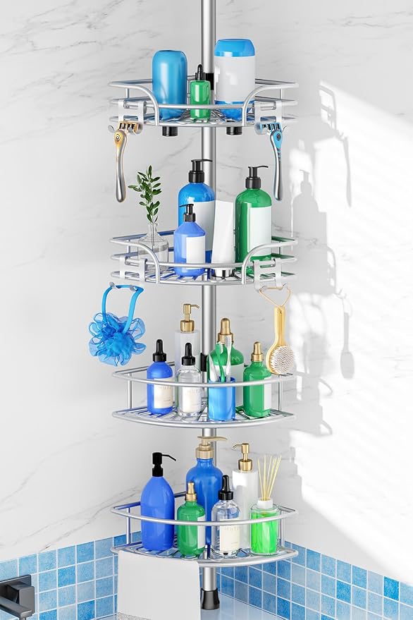 HAMITOR Shower Caddy Corner Tension Pole: 4-Tier Large Capacity Bathroom by HAMITOR