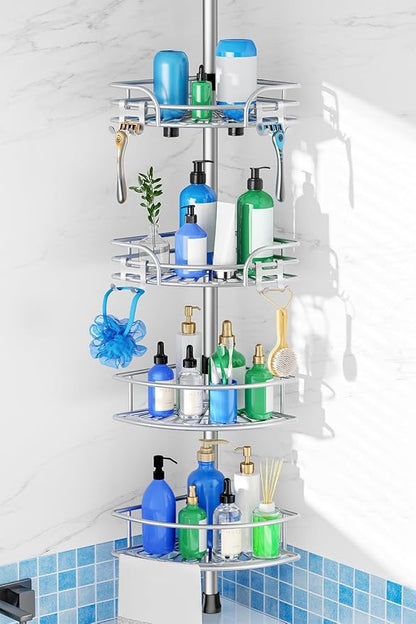 HAMITOR Shower Caddy Corner Tension Pole: 4-Tier Large Capacity Bathroom by HAMITOR