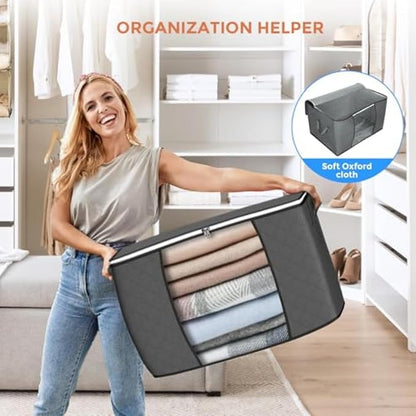 90 L Large Storage Bags, 6 Pack Clothes Storage Bins Foldable Closet Organizers - Image 6