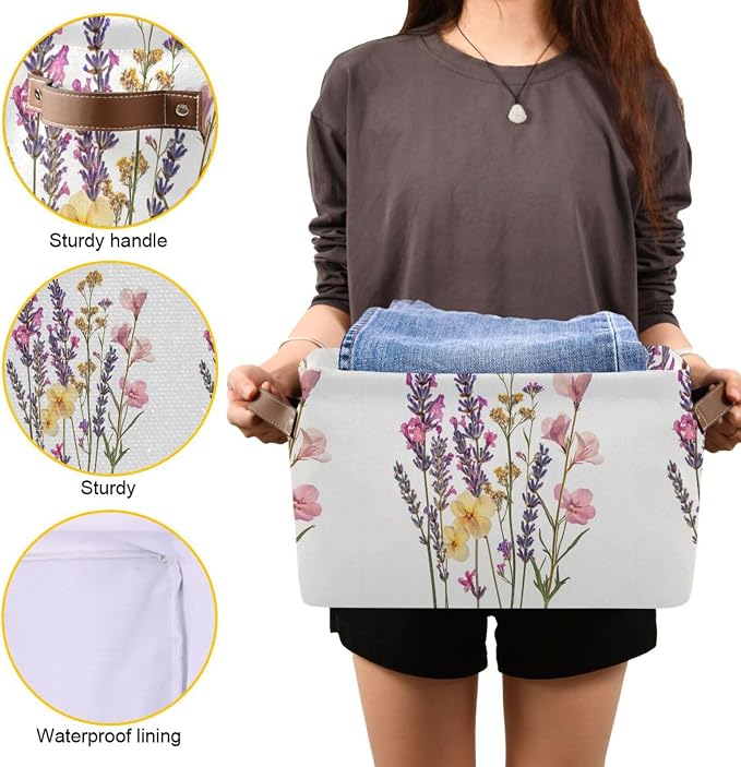 Pressed Wildflowers with Lavender Storage Bins Box Foldable Shelf Basket - Image 7
