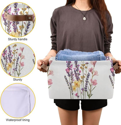 Pressed Wildflowers with Lavender Storage Bins Box Foldable Shelf Basket - Image 7