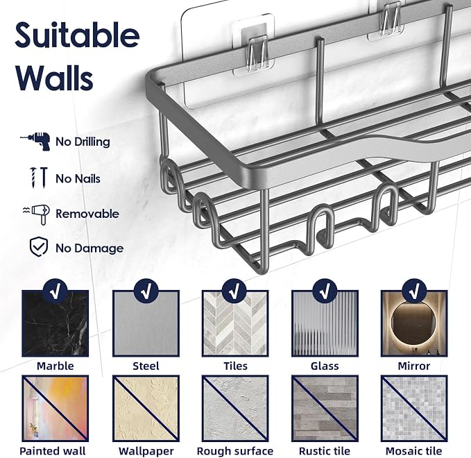 Shower Caddy Adhesive Shower Organizer 7-Pack, Rustproof Stainless Steel - Image 9