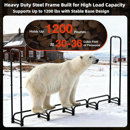 8FT Firewood Rack with Cover Outdoor, Heavy Duty Wood Storage Rack with 600D - Image 4