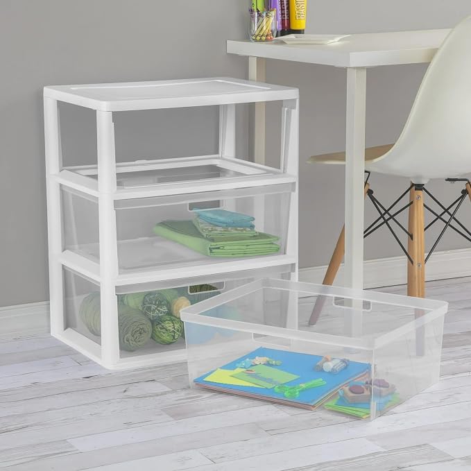 Wide 3 Drawer Tower, Plastic Storage Drawers - Image 5