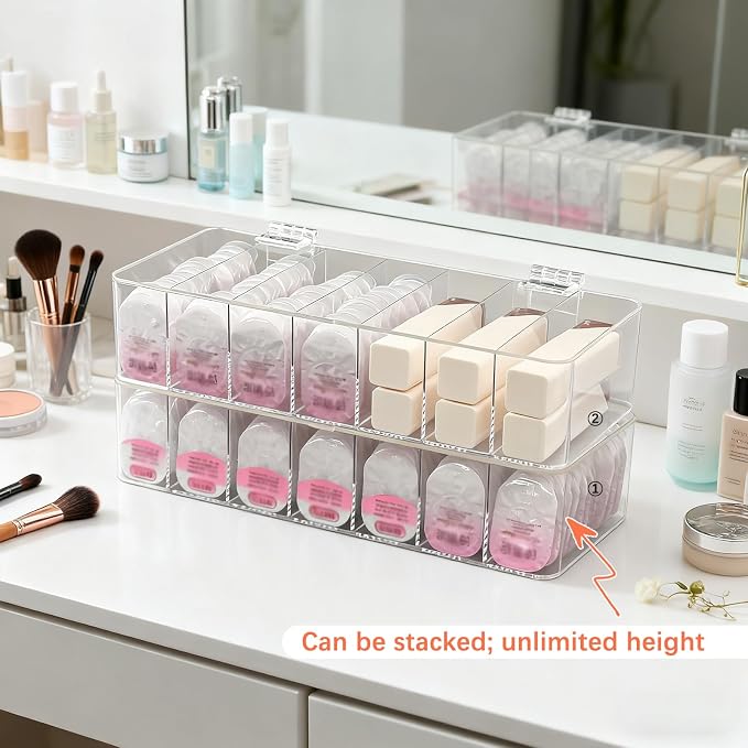 2 Pack Clear Acrylic Makeup Organizers, 7-Section Bathroom Organizer - Image 6