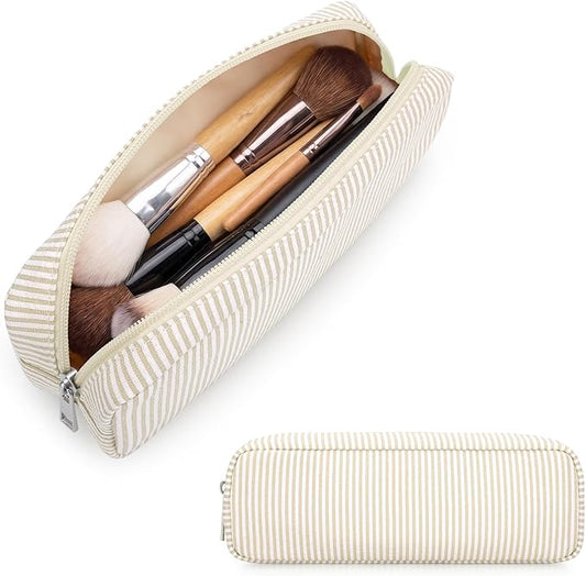Striped Travel Makeup Brush Bag, Pencil Case and Cosmetic Pouch | Seersucker by JINSI