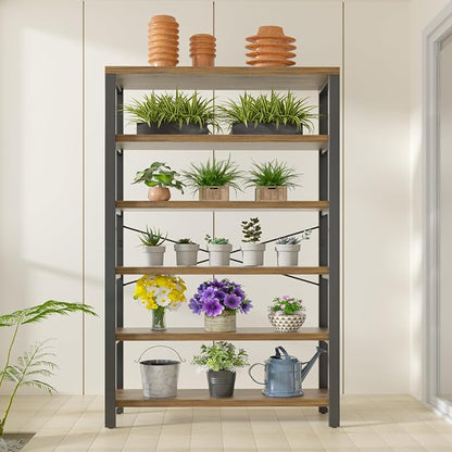6-Tier 39.37" Wide Heavy Duty Bookshelf, Industrial Wood and Metal Bookshelf - Image 7