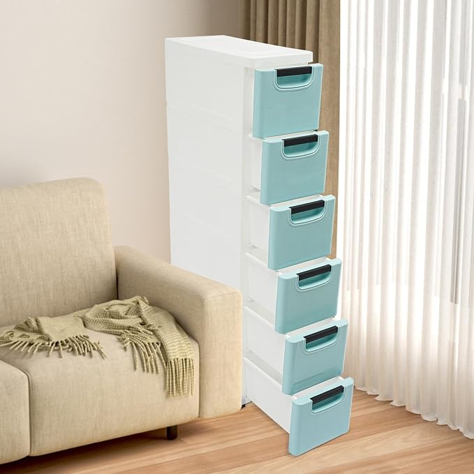 6 Drawers Storage Cabinet for Narrow Space and Home Office, Slim Rolling - Image 5