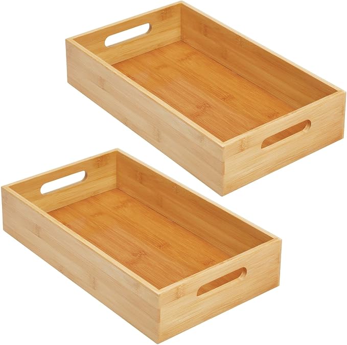 mDesign Wide Bamboo Kitchen Cabinet & Fridge Drawer Organizer Tray - Image 9