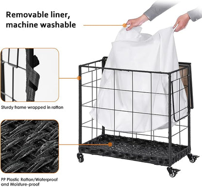 Laundry Hamper with Heavy Duty Caster Wheels; 3 Sections Clothes Hamper with - Image 6