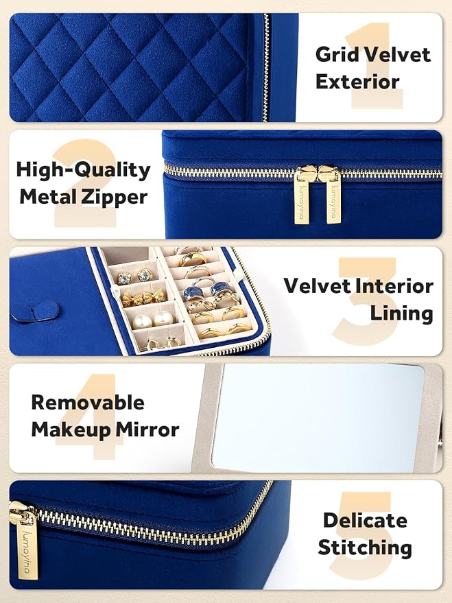 Velvet Travel Jewelry Box with Large Mirror, Double-Layer Jewelry Organizer Case - Image 5