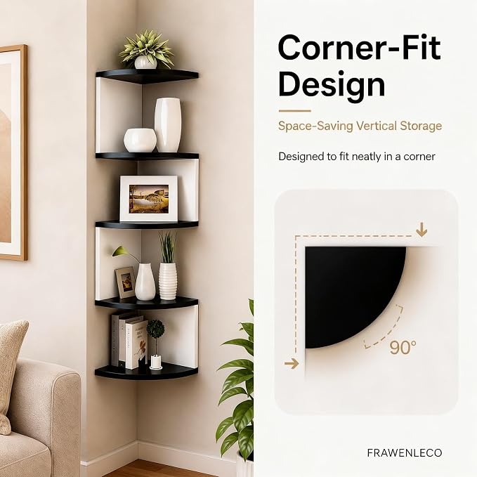 No-Drill Corner Shelf Wall Mount, 5-Tier Floating Corner Bookshelf - Image 6