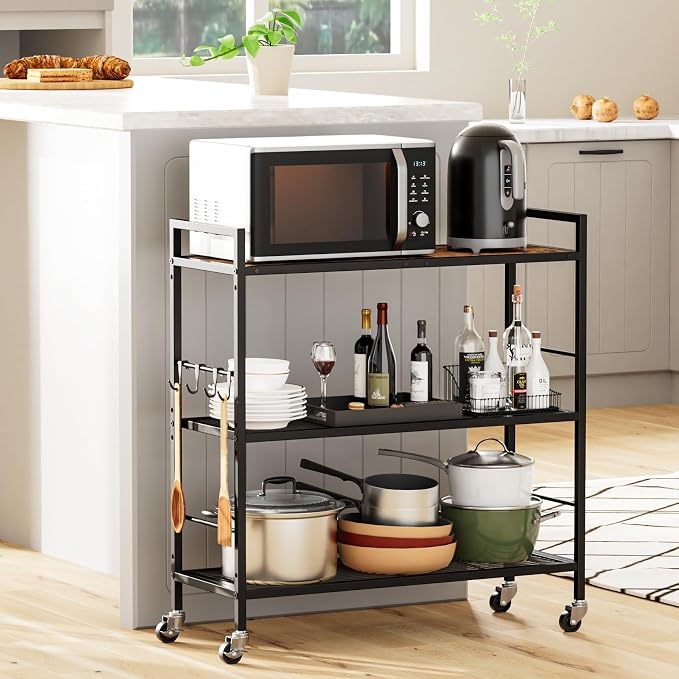 3-Tier Metal Storage Rack with Industrial Wheels, Mesh Shelving Unit with - Image 8