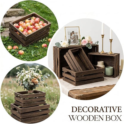 ZOOFOX Set of 3 Nesting Wooden Crates, Rustic Wood Basket - Image 7