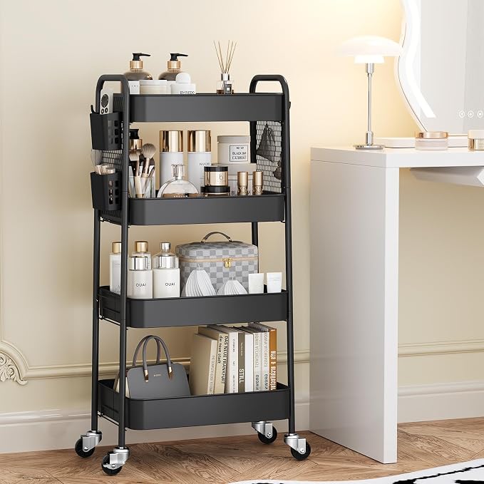 TOOLF 4 Tier Rolling Cart with Pegboard, Metal Storage Organizer Cart with - Image 3