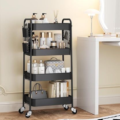 TOOLF 4 Tier Rolling Cart with Pegboard, Metal Storage Organizer Cart with - Image 3