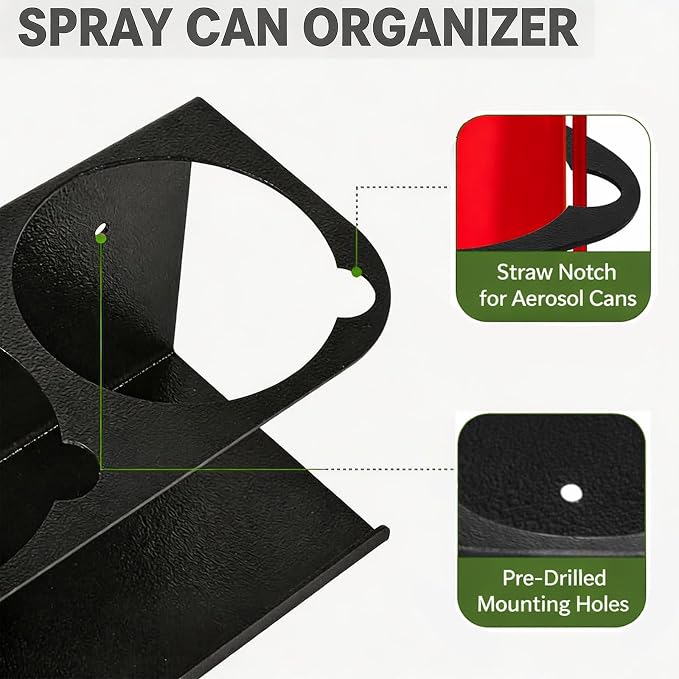 6 Pack Wall-Mounted Spray Bottle Holder, Heavy-Duty Steel Black Aerosol Can - Image 4