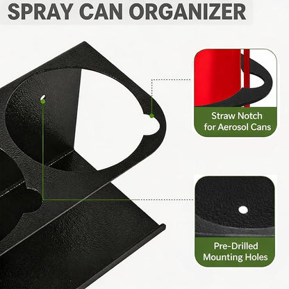 6 Pack Wall-Mounted Spray Bottle Holder, Heavy-Duty Steel Black Aerosol Can - Image 4
