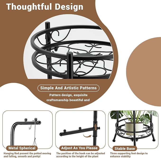 Plant Stand, Adjustable 3 Tier Metal Potted Holder Flower Pot Stand - Image 4