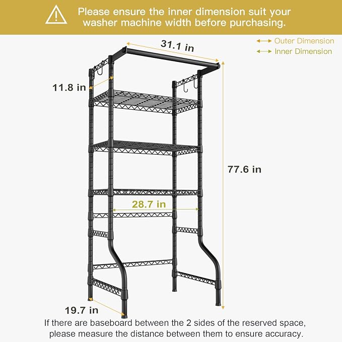 Ulif U11 Medium Over Washer and Dryer Shelves, 3 Tiers Laundry Room Storage and - Image 3