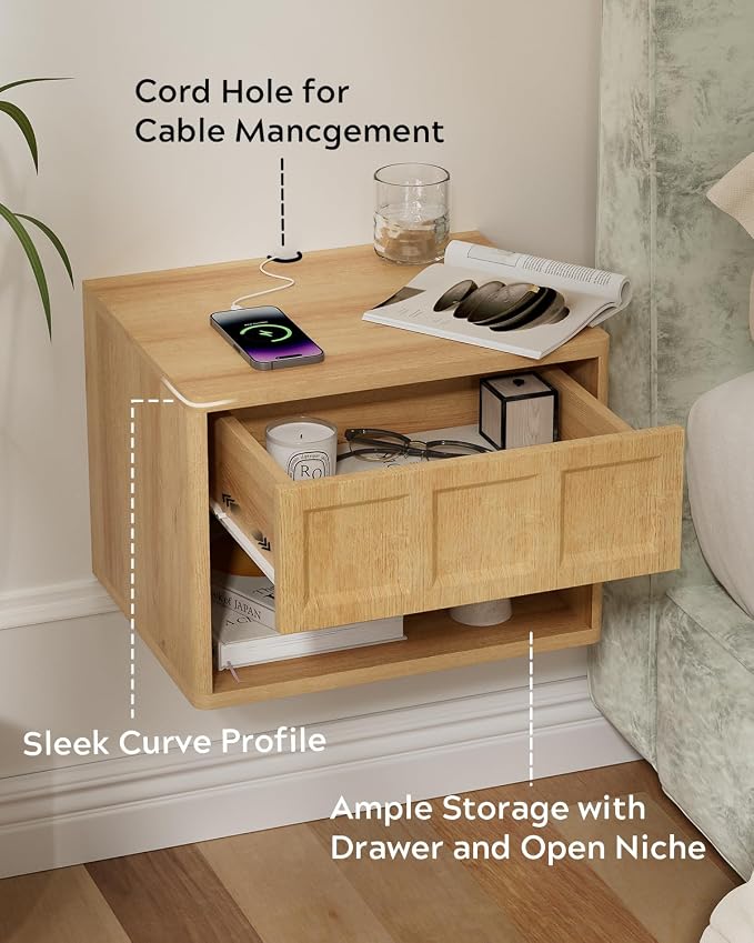 Floating Nightstand Set of 2, Wall Mounted Bedside Table - Image 5