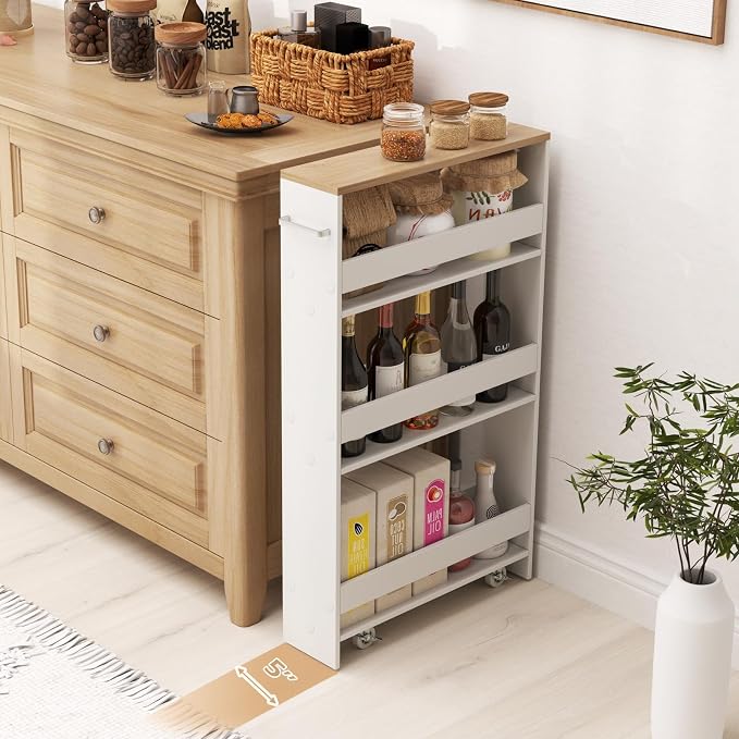 Slim Rolling Storage Cart, 4 Tier Narrow Kitchen Cart - Image 3