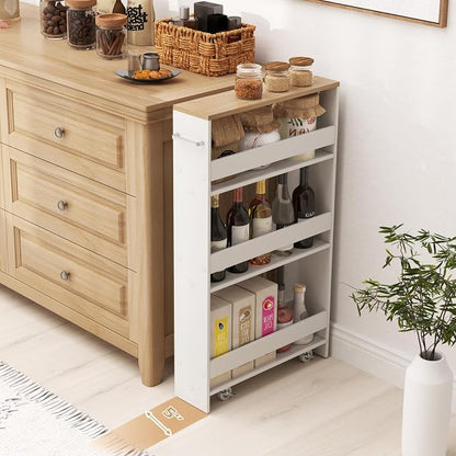Slim Rolling Storage Cart, 4 Tier Narrow Kitchen Cart - Image 3