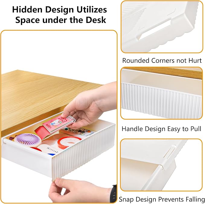 YOUEON 3 Pack Under Desk Drawer Slide Out, Self-Adhesive Under Table Drawer - Image 5