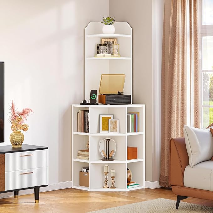 YITAHOME Corner Shelf with USB Ports & Outlets | Modern Corner Storage Cabinet - Image 9