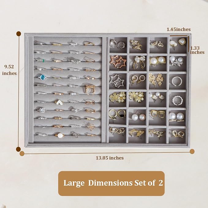 Large Velvet Jewelry Tray 2 Pack Stackable Jewelry Display Drawer Inserts Trays - Image 4