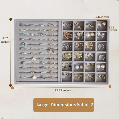 Large Velvet Jewelry Tray 2 Pack Stackable Jewelry Display Drawer Inserts Trays - Image 4