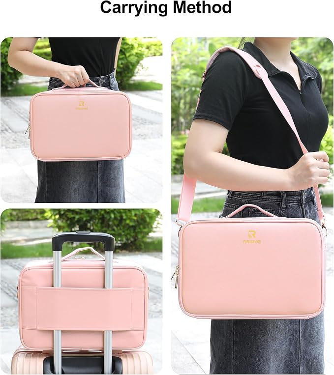 Relavel Travel Makeup Bag With LED Mirror, Portable Pink Cosmetic Case | - Image 6