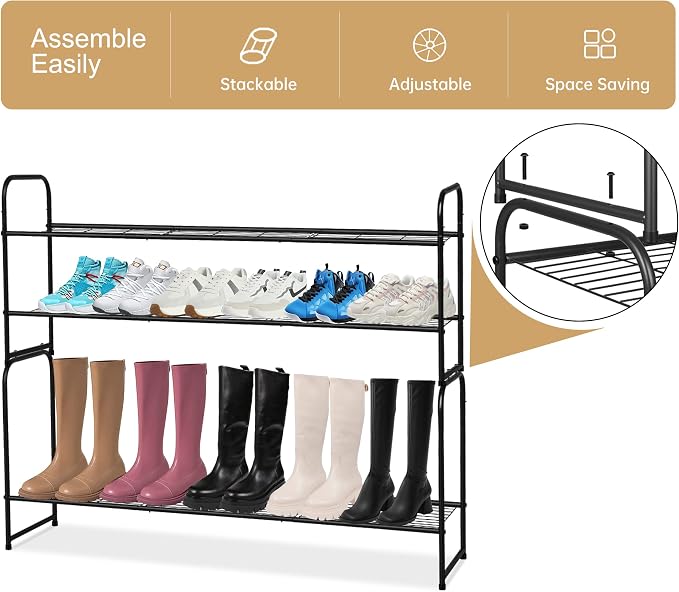 KEETDY 2-Tier Long Shoe Rack for Closet Metal Shoe Organizer for Entryway - Image 6