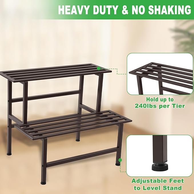 Dipion Metal Plant Stand Outdoor Plant Shelf Indoor, 2 Tier Heavy Duty Ladder - Image 3
